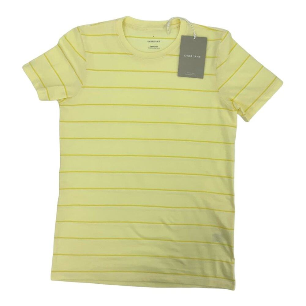Everlane Organic Cotton Short Sleeve Yellow Stripe Crewneck T Shirt Size Small
